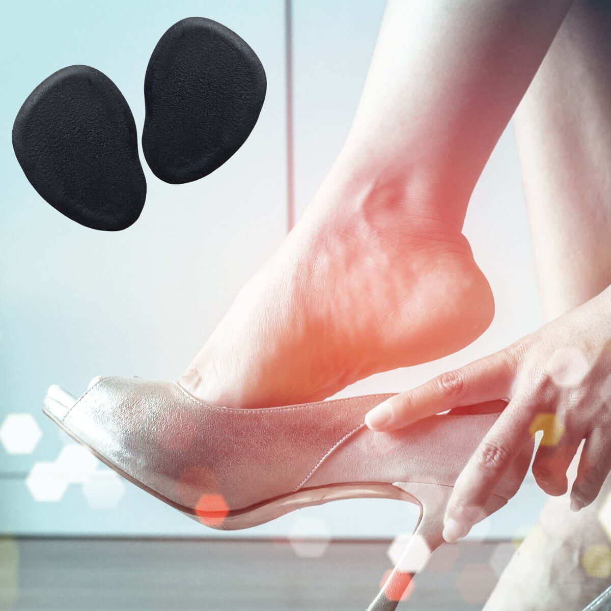 Forfodssål i gel i højhælede sko til aflastning af forfod
