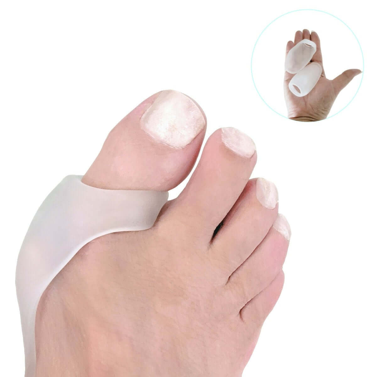 Tynd gel knystbeskytter med støtte og komfort til knyster på storetå. Tåspreder silikone mindsker friktion og tryk fra sko. Køb 1 par (2 stk.) tåskiller til storetåen hos Carerelief.dk.