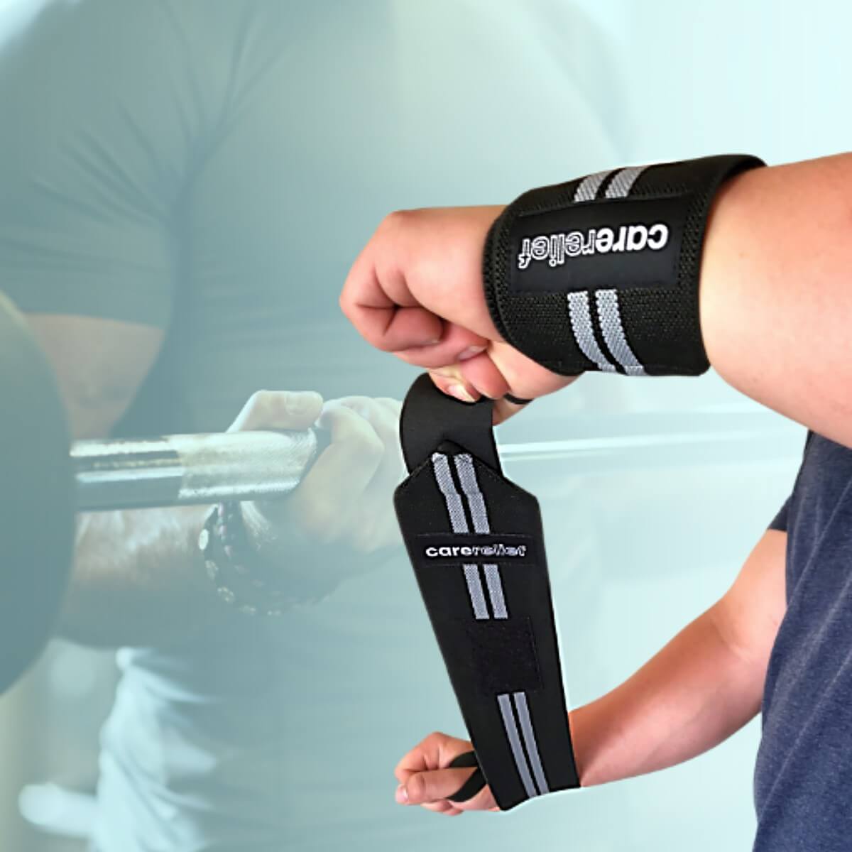 Wrist wraps 8 x 60 cm i elastisk bmouldskvalitet fra Carerelief. Støtter håndleddene ved sport, forebygger skader og lindrer smerter . Køb 1 sæt støttebind til dine håndled med hurtig levering.   