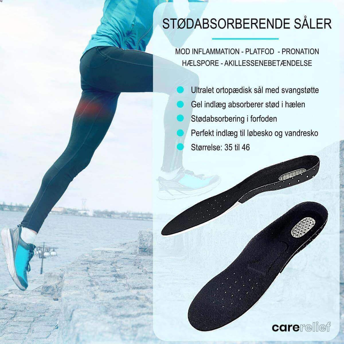 Ortopædisk Indlægssål til at støtte svangen og hælen - FF45 GO - Støddæmpende indlæg til løb og hverdag.