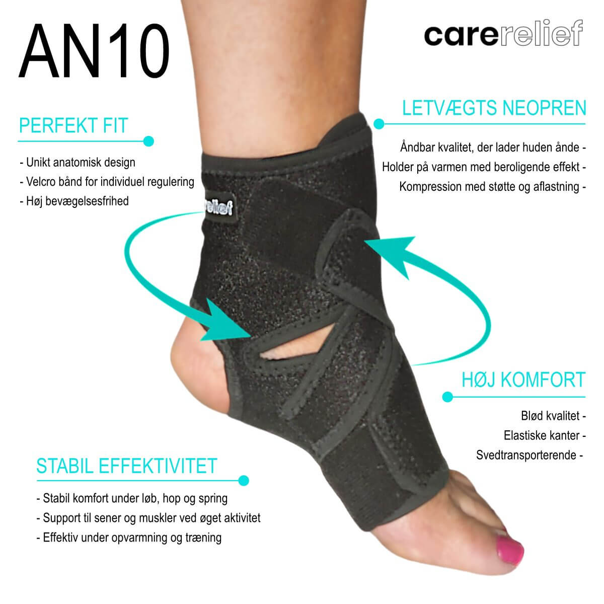 Justerbar ankelstøtte AN10 train i neopren med velcro-lukning til perfekt pasform