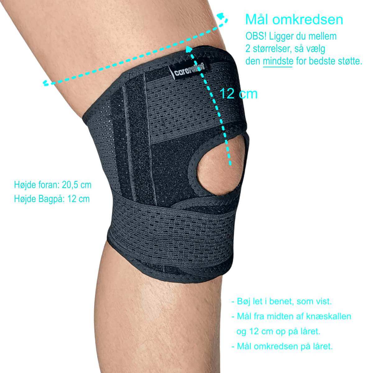 Carerelief knæstøtte bind med stålfjedre og knæstrop. KN25 er et ultralet og åndbart knæbind med støtte og aflastning til knæet. Lindrer smerter fra skader, springerknæ og menisk problemer ved løb, sport og i hverdagen. 