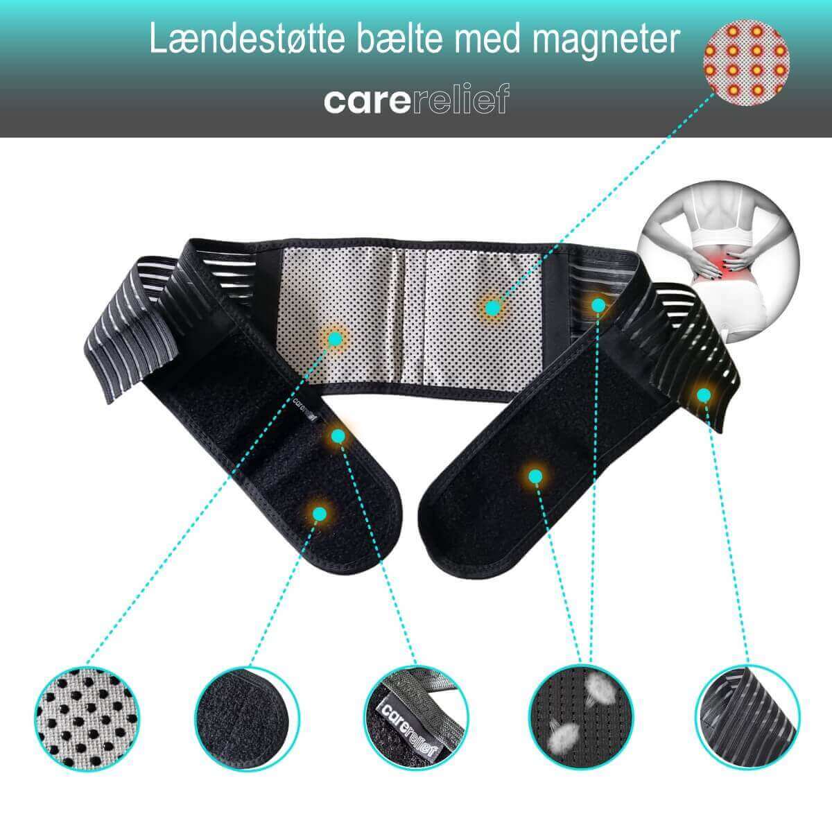 Lændebælte med skinner 18 magneter og turmalin sten -varmende lindring og støtte