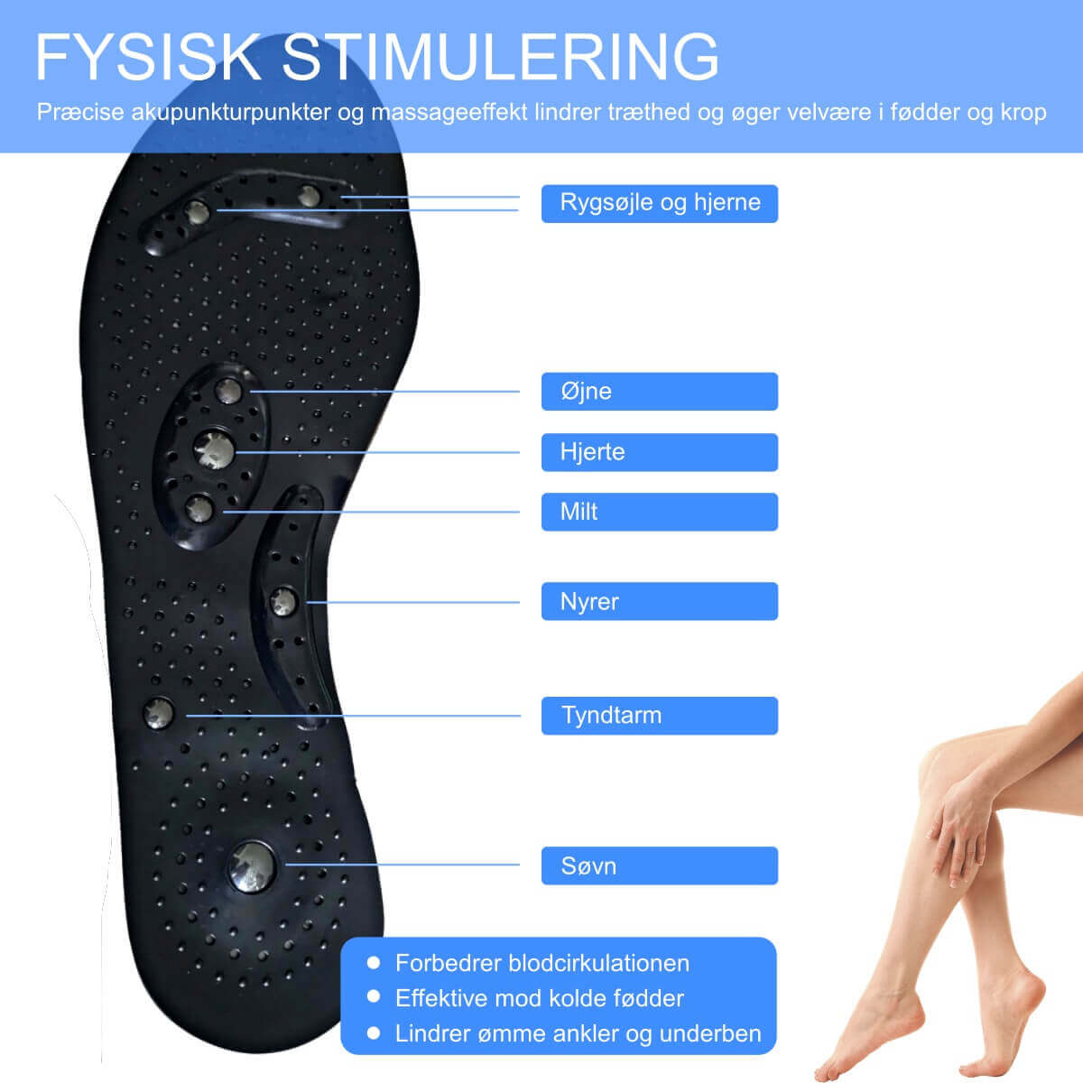 Magnetsåler forbedrer blodcirkulationen, er effektive mod kolde fødder og lindrer ømme ankler og underben. Køb såler med magneter online hos Carerelief.dk.