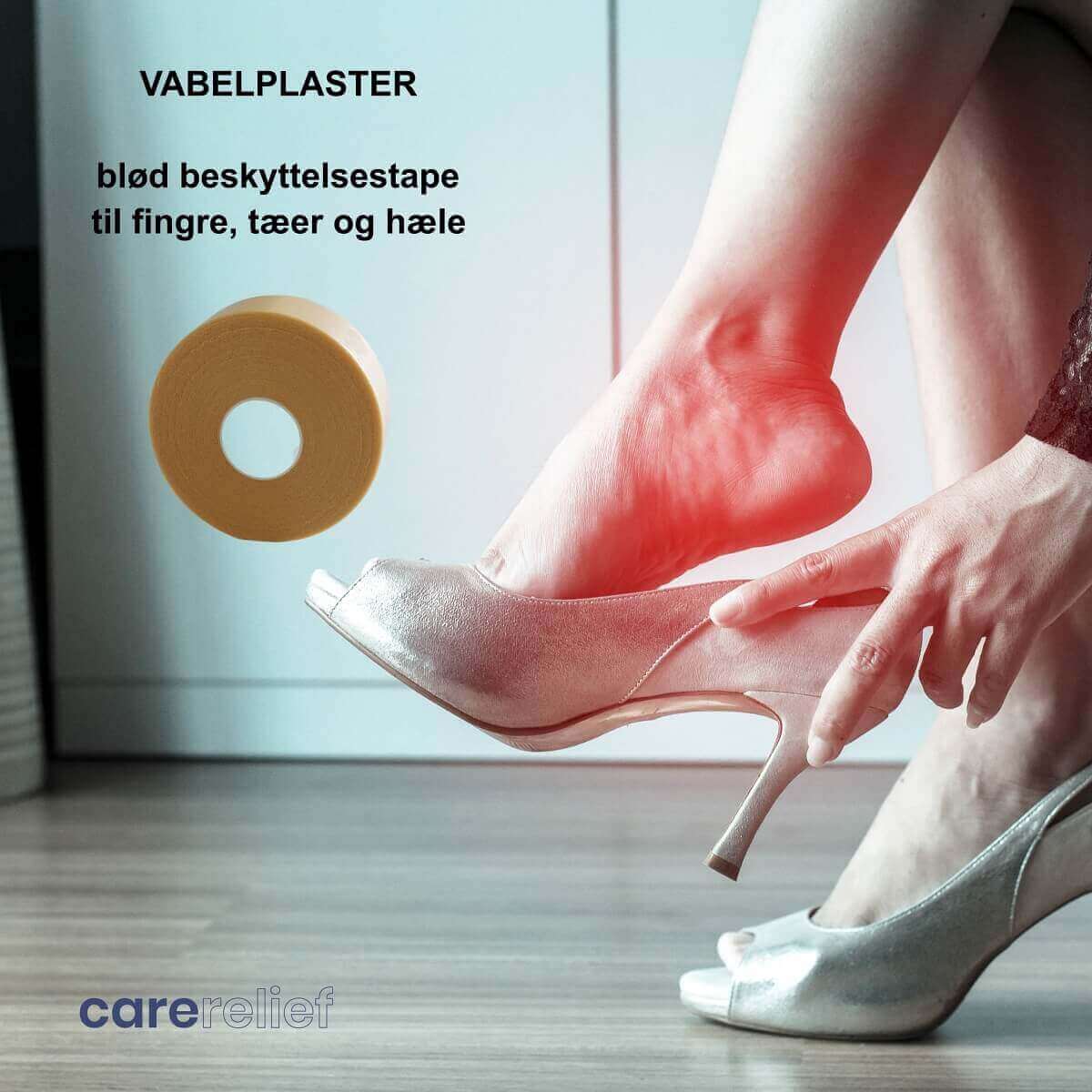 Køb trykaflastende plaster til knyster, tæer og hæle mod vabler fra løb/gang ved tryk og pres fra løbesko, højhælede sko, støvler og stiletter. Køb blødt anti-slid plaster hos carerelief.dk.