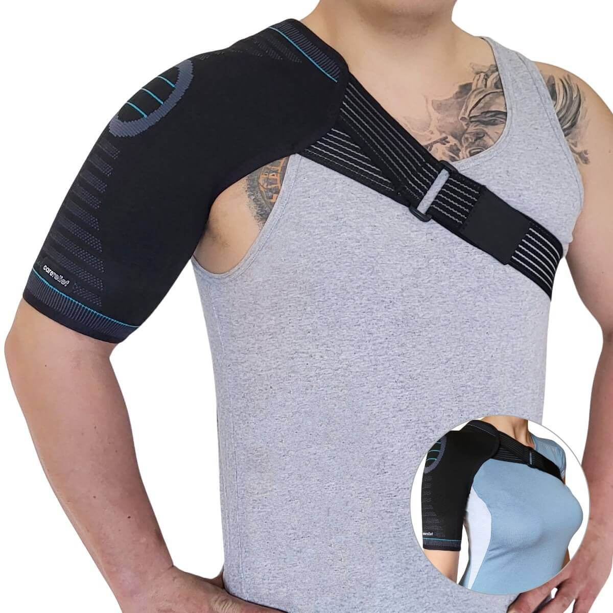 Elastisk skulderbandage med velcro SS10 Care - støttebind til skulder justerbar velcro - skulderstøtte til sport og hverdag