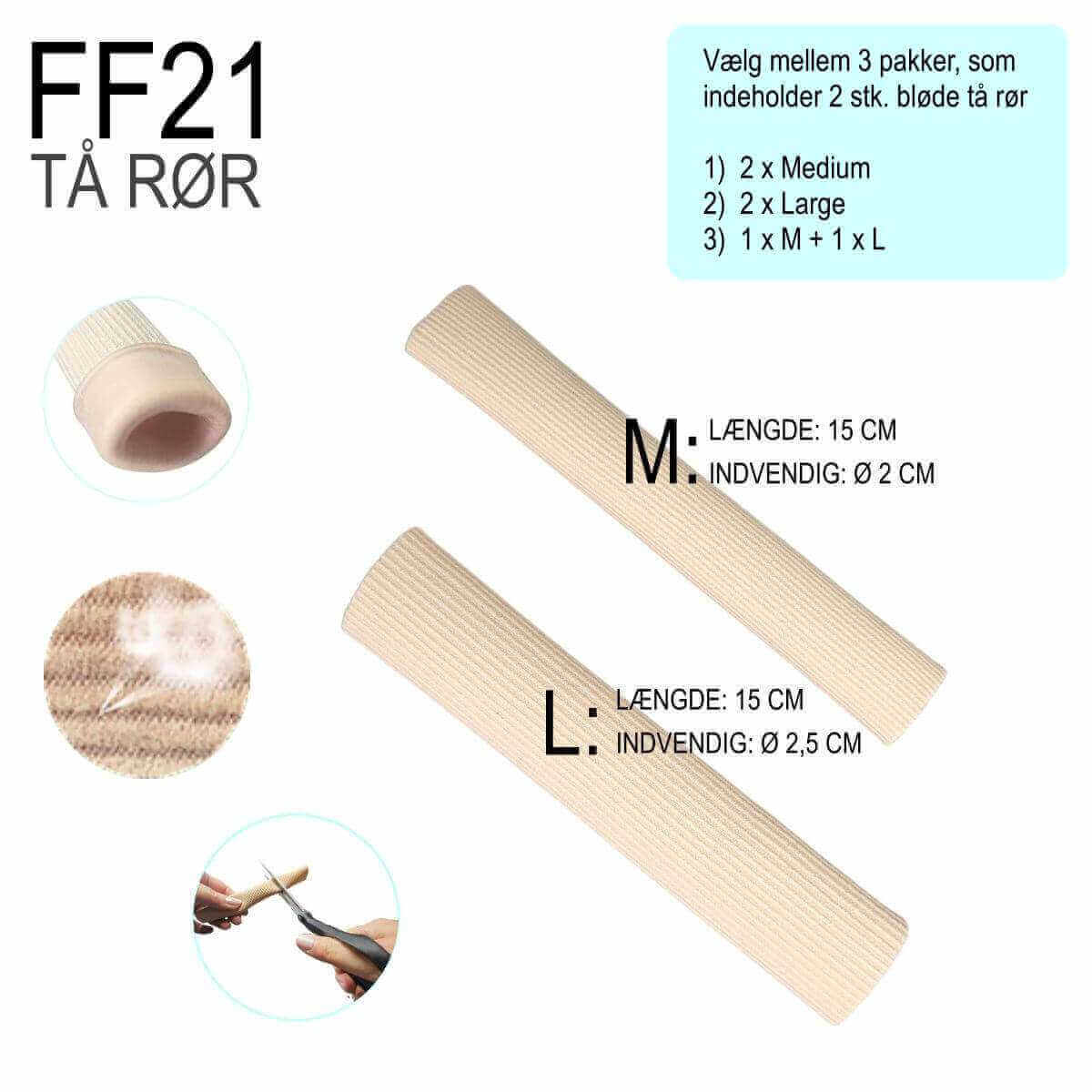 Køb tå bind rør online. Tå bandagen kommer med 2 stk. i pakken og klippes i ønsket længde med saks. Køb blød og elastisk tå og finger bandage formet som et rør hos Carerelief.dk.