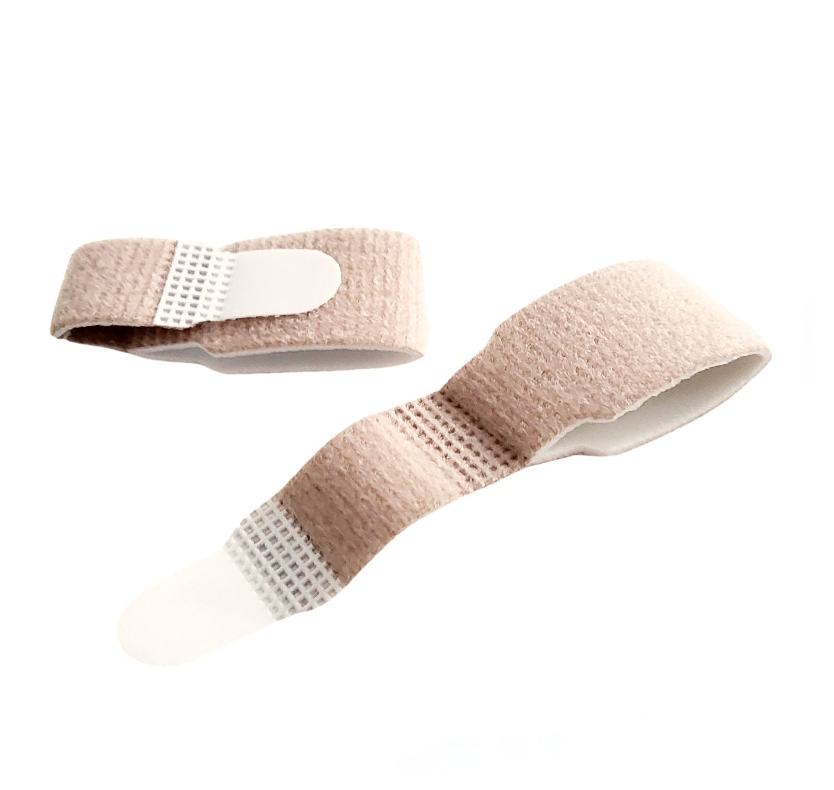 Tåbandage med velcro er ideel som tåadskiller, tådeler og tåbeskytter ved hammertæer, forstuvede og brækkede tæer. Køb 2 stk. tå bandage i beige på Carerelief.dk.