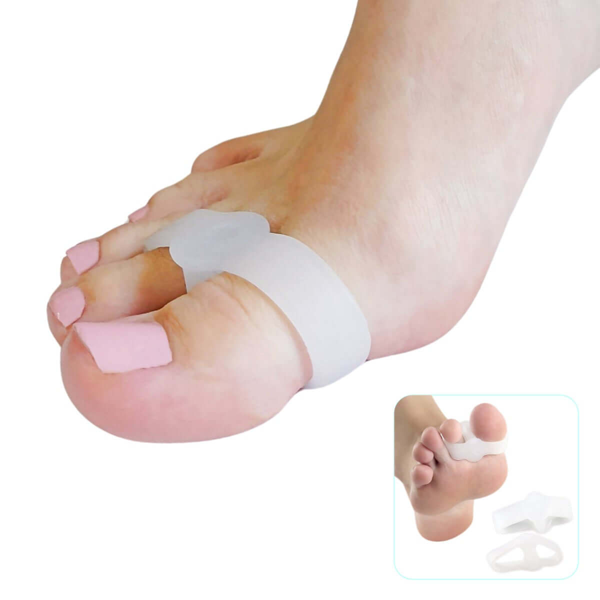 Tåskiller til 2 tæer ved storetå giver komfort og støtte til tæer, der krummer, er skæve og overlapper. Køb 2 stk. silikone tåbeskyttere med tåspreder mod friktion og tryk hos Carerelief.dk. 