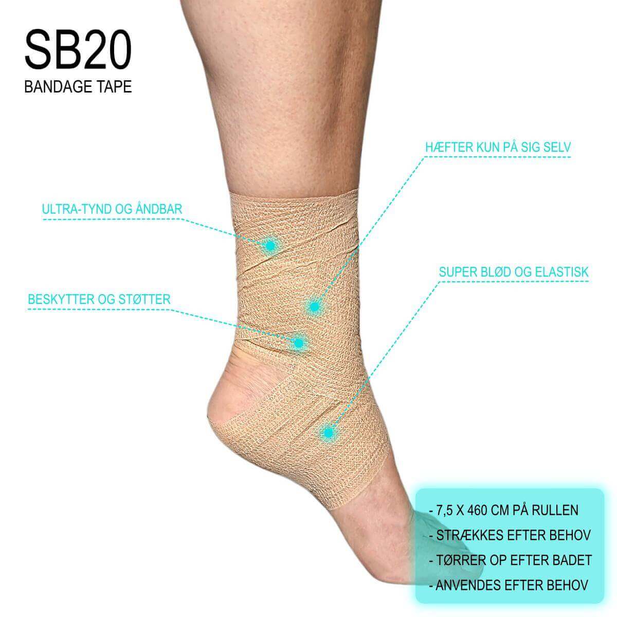 Selvhæftende wrap bandage tape støtter og stabiliserer muskler og led,der beskytter din ankel, albue, håndled og albue ved tung træning, løb og sport med øget belastning