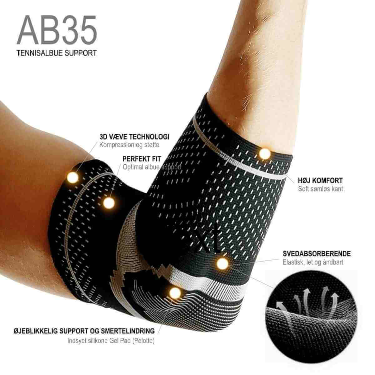 albuebandage i 3-lags vævet kvalitet med gel pelotte - AB35 Epi - Tennisalbue støttebind fra Carerelief
