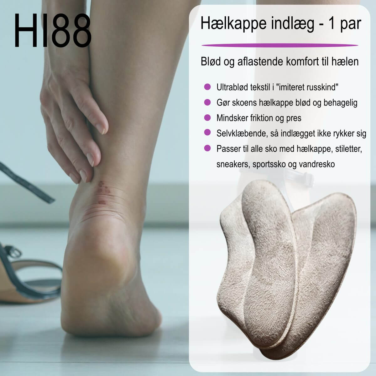 Hælgreb til sko med skum  2 stk. - mod friktion og gnavsår på hæle ved løb, dans og vandring