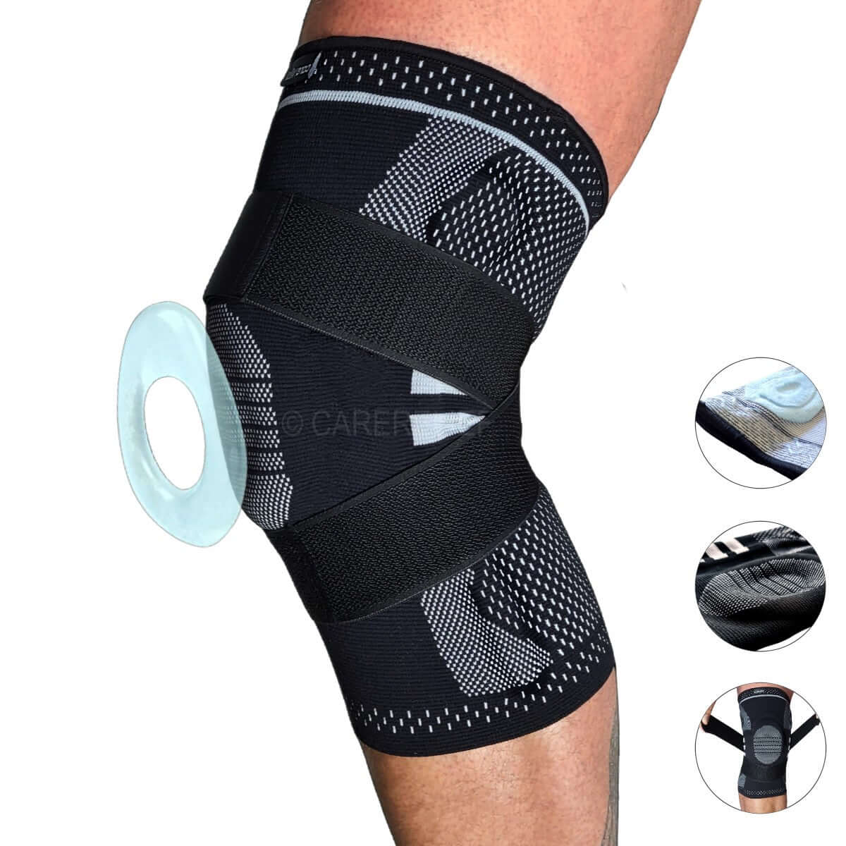 Knæ støttebind med stabilitet, støtte og aflastning - KN15 PRO- Carerelief - til meniskskader, slidgigt og smerter