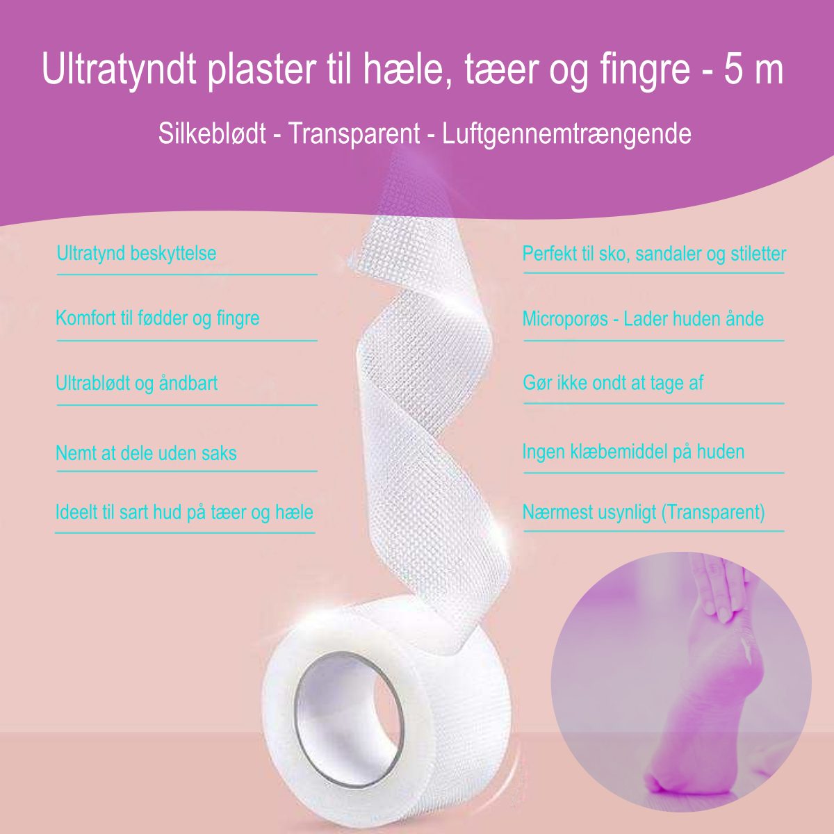 Transparent silikone plaster tape mod gnavsår og vabler 5m - TP10 Care - limfrit og åndbart