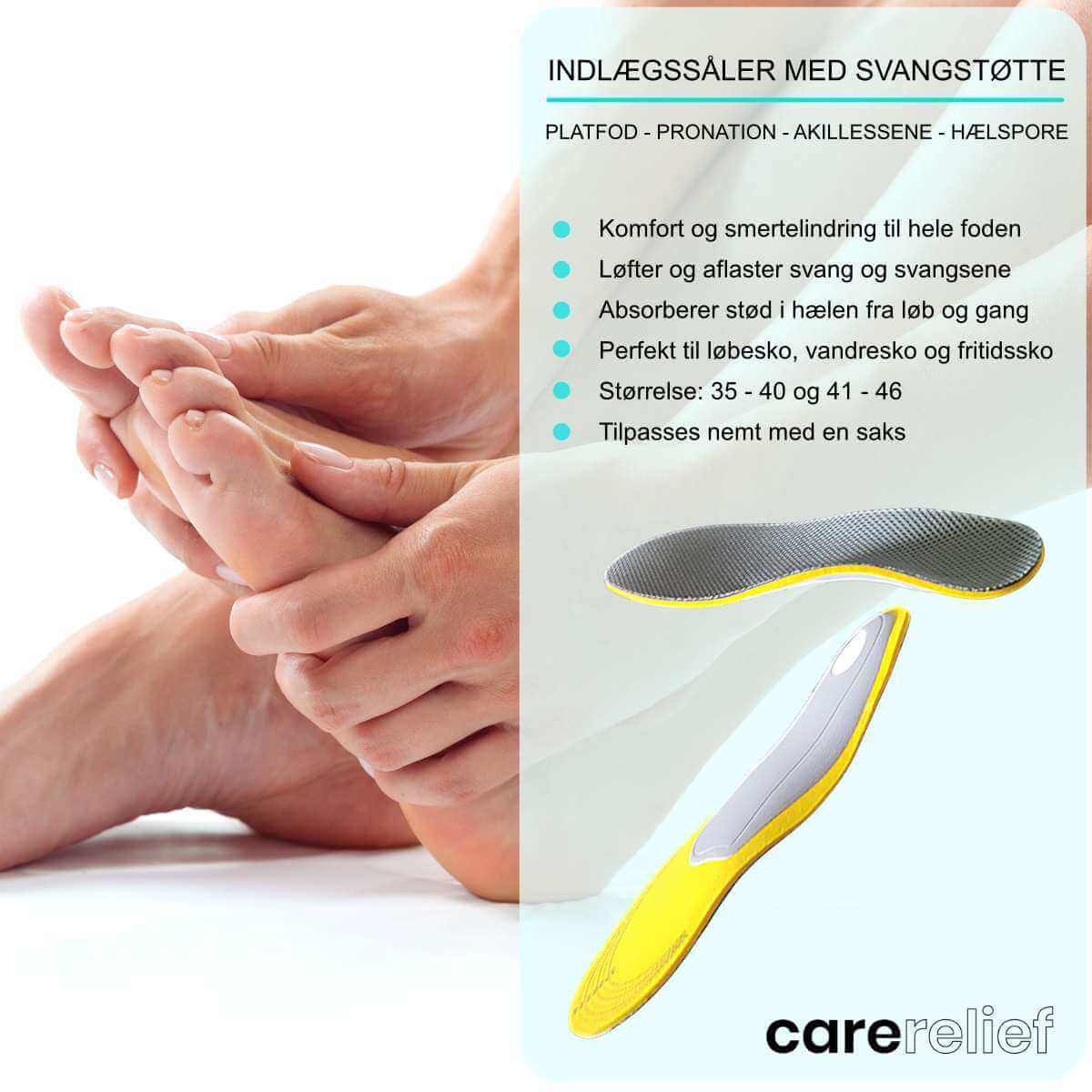 Stødabsorberende indlægssåler med svangstøtte og foam hæl - FF37 GO - Skoindlæg svang hæl mod pronation, platfod og hælspore 1 par.