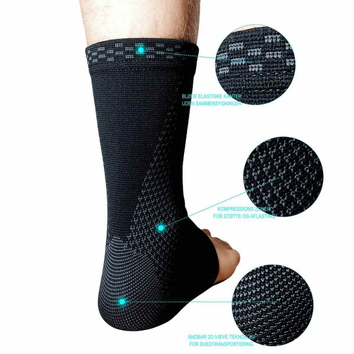 Elastisk ankelbind med kompression støtter en svag og ustabil ankel og fod ved løb og gang, sort/grå, 4 størrelser. Køb støttebind til din ankel AN20 billigt hos Carerelief.dk.