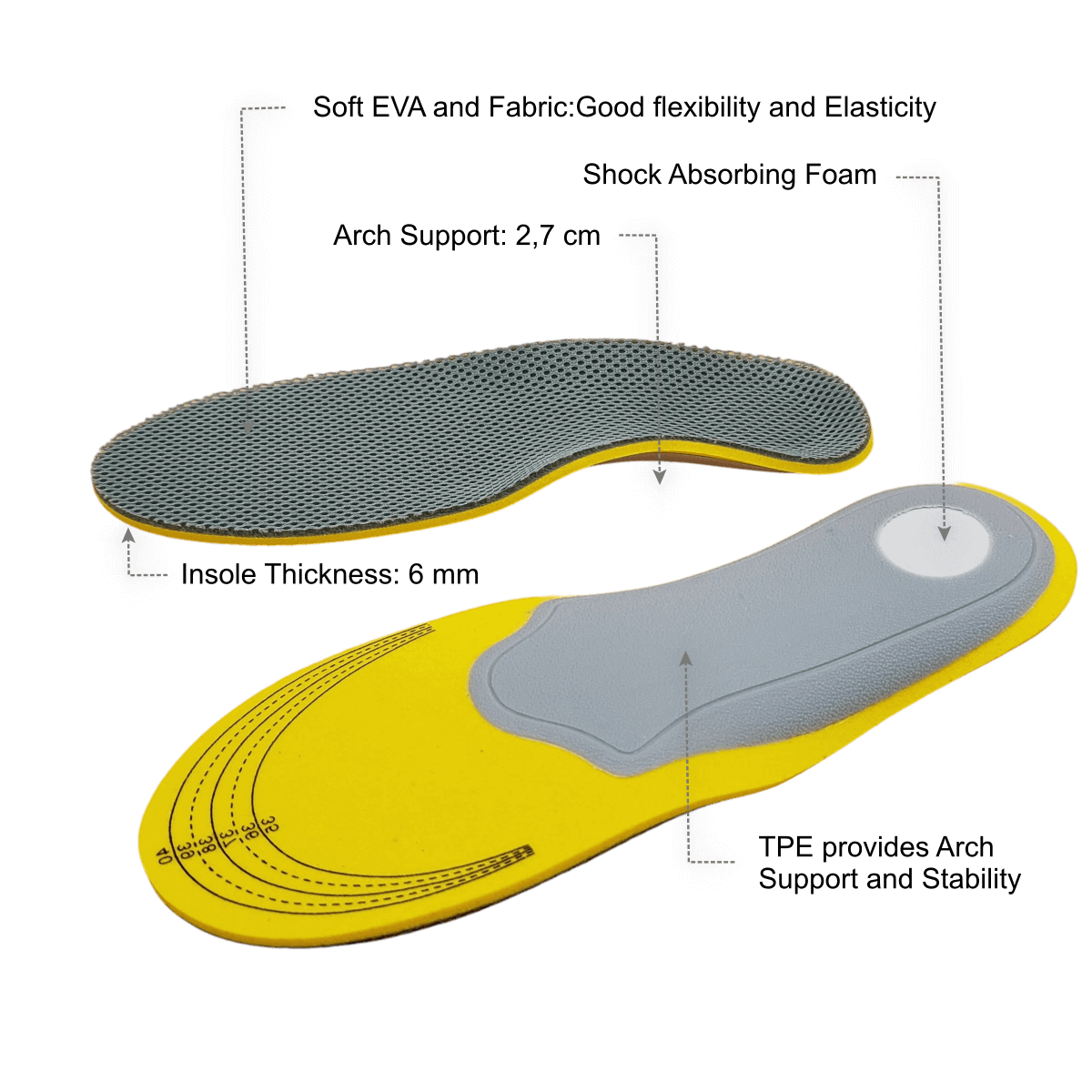 Platfodssåler med fast svangstøtte - FF37 GO - skoindlæg med støtte til svangbue, hæl og akillessenen