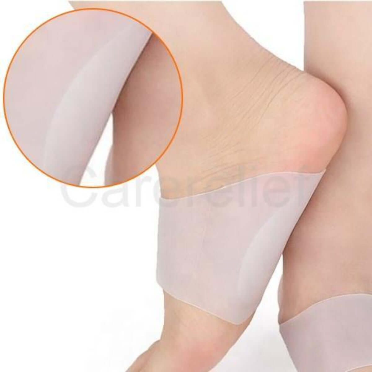 Svangstøtte indlæg af silikone med soft gel pude, der støtter og løfter svangen ved platfod og pronation hos mænd og kvinder. Køb 1 par platfodsindlæg med svangstøtte billigt hos Carerelief.dk.