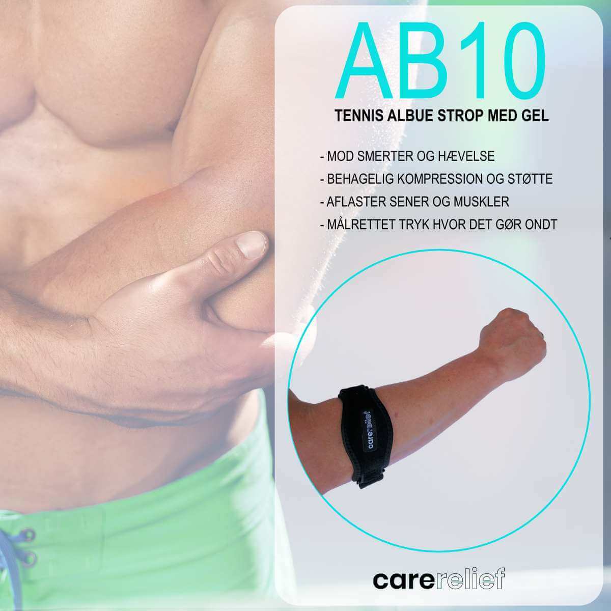 Tennisalbue støttebind. Justerbar albustrop med gel og støtte lindrer smerter fra overbelastning, tennisalbue, golfalbue og musearm. Køb albue støttebind AB10 billigt hos Carerelief.dk.